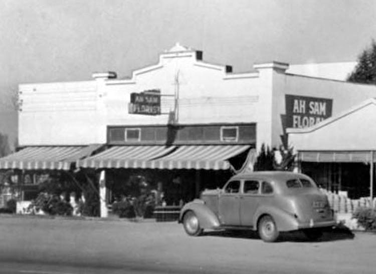 Ah Sam Floral Co.'s original San Mateo location in the 1930s
